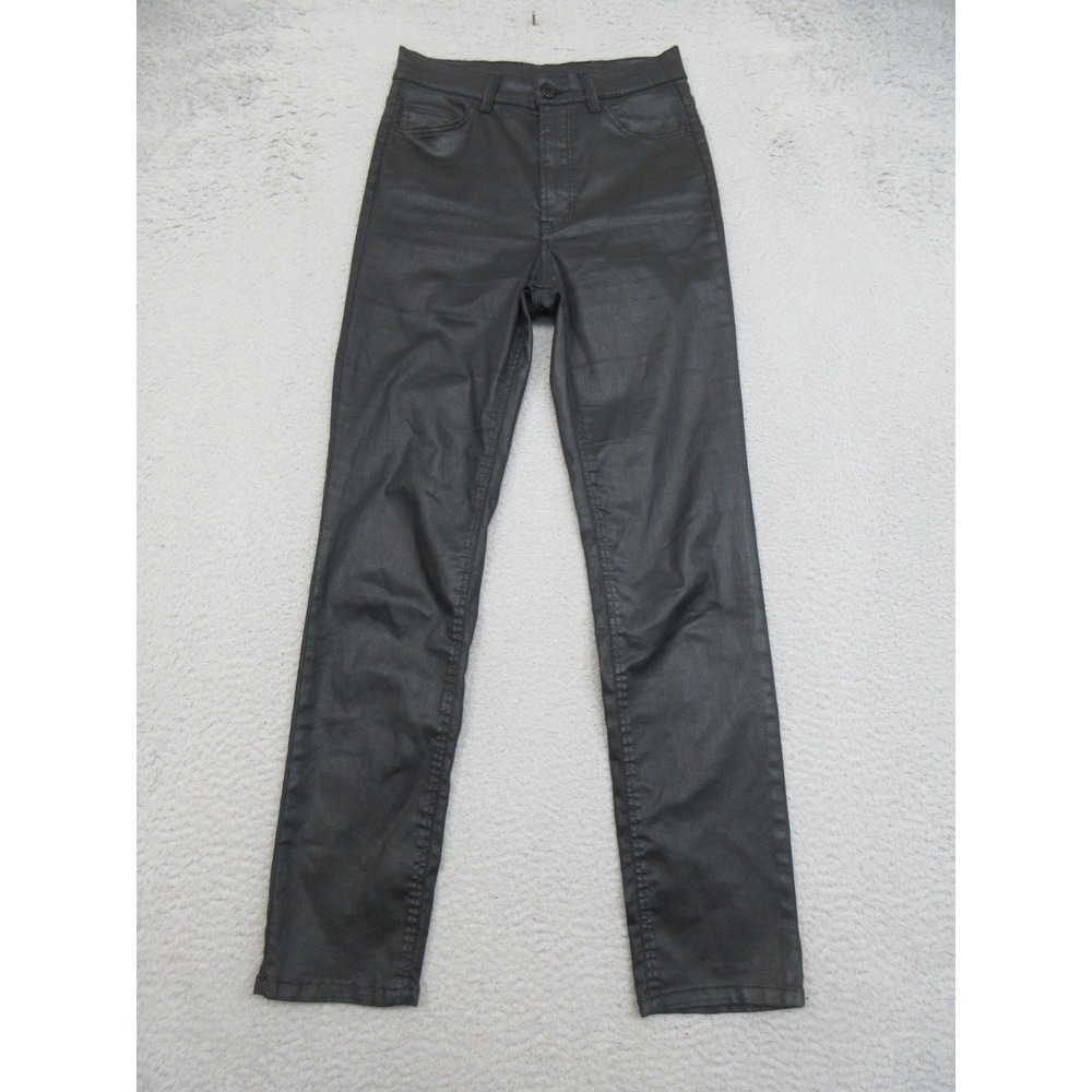 Massimo Dutti Pants Womens Black Coated Leather Look Moto Edgy Indie Sleaze